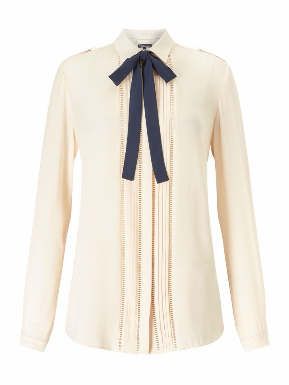 Tommy Hilfiger Ivory Navy Tie-Neck Pintuck Blouse Size 6
